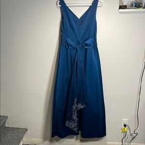 David's Bridal Teal Embroidered V-Neck Sleeveless dress gown - back shown first